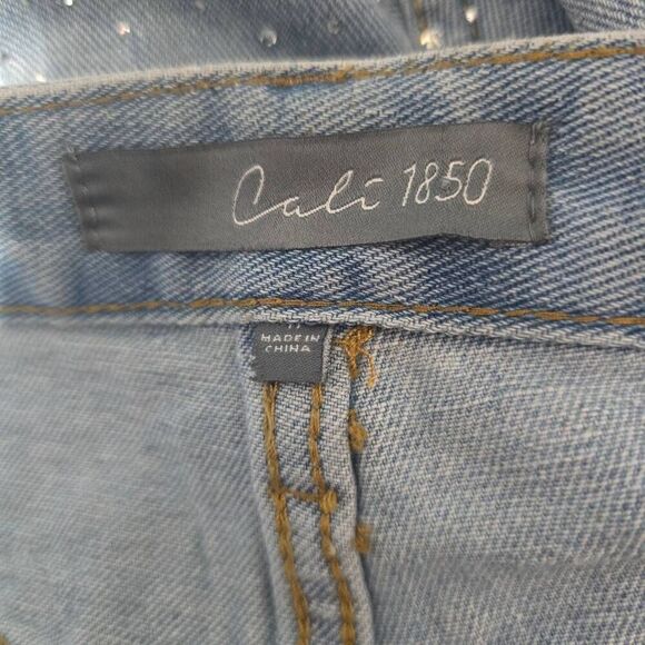 Cali 1850 Rhinestone Embellished Bling Distressed Jeans Shorts - Picture 4 of 5